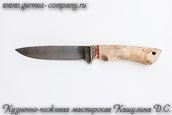 Нож Лидер из дамаска, рукоять - карельская береза фото 2