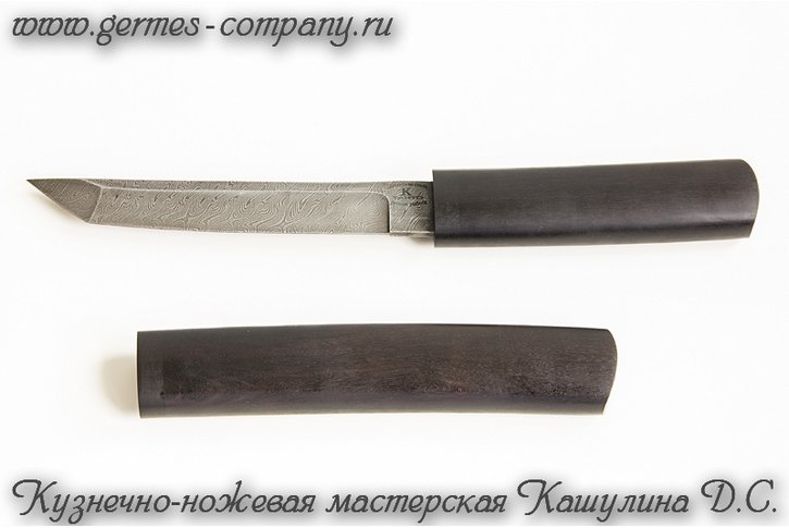 Нож Танто-2 из дамаска, рукоять черный граб