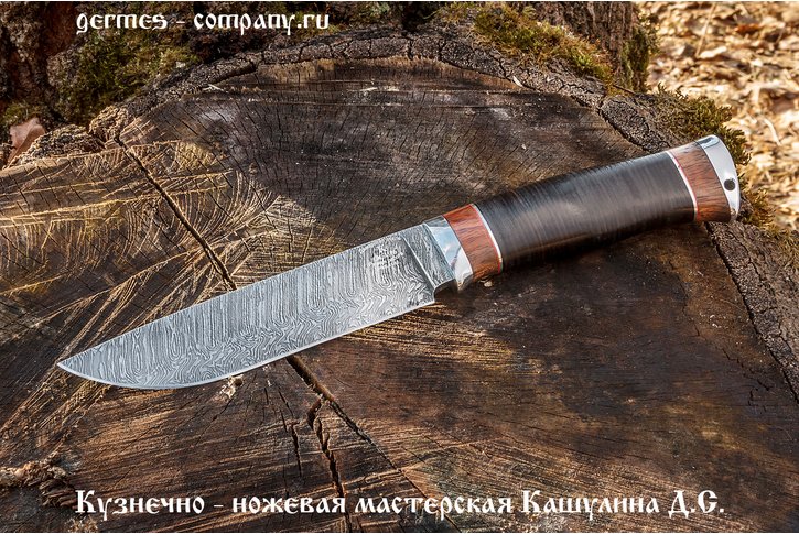Нож Сибирь из дамасской стали, кожа