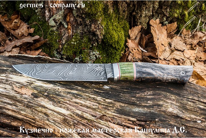 Нож Сибирь из дамасской стали, стаб. дерево