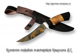 Нож Охотник, позолото, черный граб